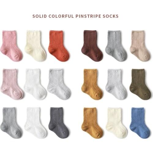 3Pairs/Lot Baby Tube Socks Combed Cotton Baby Socks Double Needle Pure Color Simple Japanese Newborn Boneless Socks Elastic