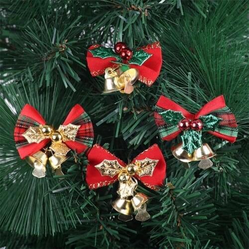 5PCS Christmas Tree Bow Christmas Ornaments Bell 4 Type Home Garden Bows Christmas Wedding Party Decoration New Year Decor