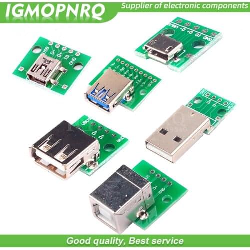 5pcs Micro Mini USB USB A Male USB 2.0 3.0 A Female USB B Connector Interface to 2.54mm DIP PCB Converter Adapter Breakout Board
