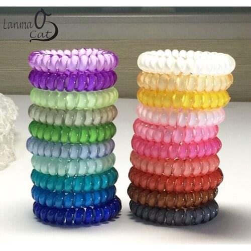 6pcs) Middle Size Hair Scrunchie Popular Korean Candy Color Telephone Wire Style Elastic Band Rope or Bracelet for Women