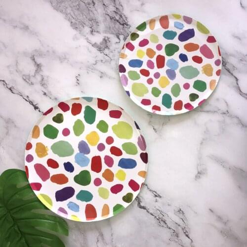 8pcs Color Graffiti Disposable Tableware Party Paper Plates Baby Shower Favor Paper Drinking Straws Wedding Party Supplies