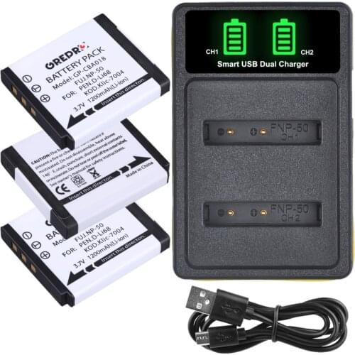NP-50 Battery with Charger for Fujifilm X20 X10 F50 F75 F665, for Pentax D-Li68 Q-S1 OPtio S10, for Kodak Klic-7004 M1033 M1093