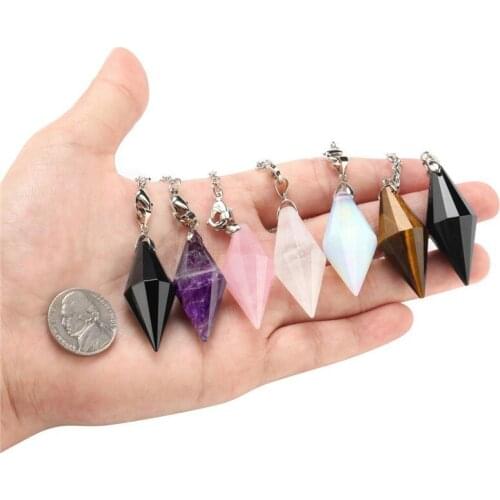 ARLIE Natural Stones Cone Pendulum for Dowsing Faceted Pyramid Healing Crystal Reiki Pendants Divination Pendule Amulet Jewelry