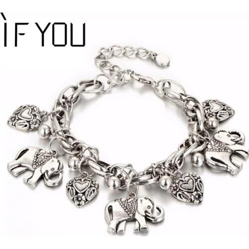 IF YOU Vintage Silver Color Elephant Charm Bracelet For Men Bohemian Statement Bracelets Bangles pulseira Feminina Jewelry Gift