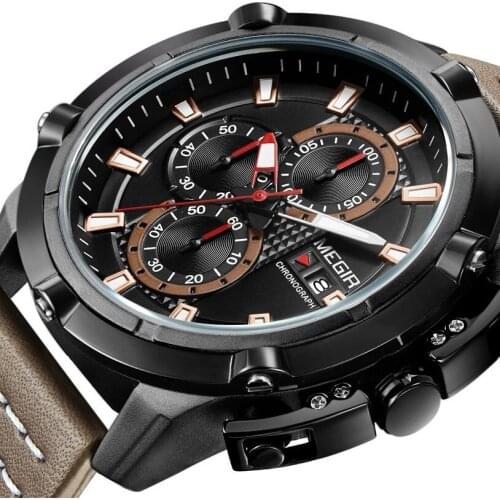 Top Brand MEGIR Creative Sports Watches Men Fashion Waterproof Leather Strap Quartz Wristwatches Clock Male Relogio Masculino