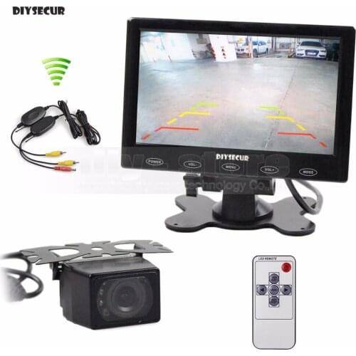 DIYSECUR Wireless 800 x 480 7inch Touch Button Ultra-thin Car Monitor + Waterproof IR Rear View Car Camera Parking Assistance