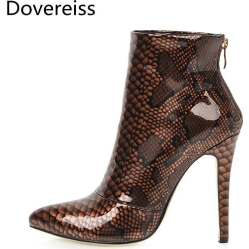 Dovereiss Fashion Womens Shoes Winter new Sexy Snakeskin Elegant Zipper Pointed toe Short boots Concise Mature 33-46