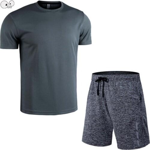 Mens T Shirts+Shorts Quick Dry Mesh Fabric Running Sets Summer Sportswear Breathable Clothing Training Gym Fitness Sport Suits