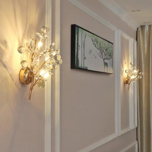 Crystal Sconces Bed Room Modern LED Wall Lights Stylish Tree Branch Wall Lamp Decorative Firefly Nordic Sconce Lighting Parlour