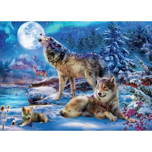 Jmine Div 5D Winter Wolf Moon Full Diamond Painting cross stitch kits art High Quality Animal 3D paint by diamonds