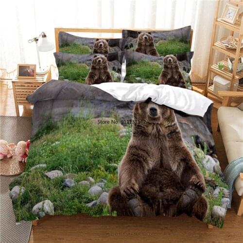 Fashion Wild Animal Brown Bear Bedding Down Quilt Cover Pillowcase 3D Digital Printing Creative Bedroom 2-3 Pieces Home Textiles