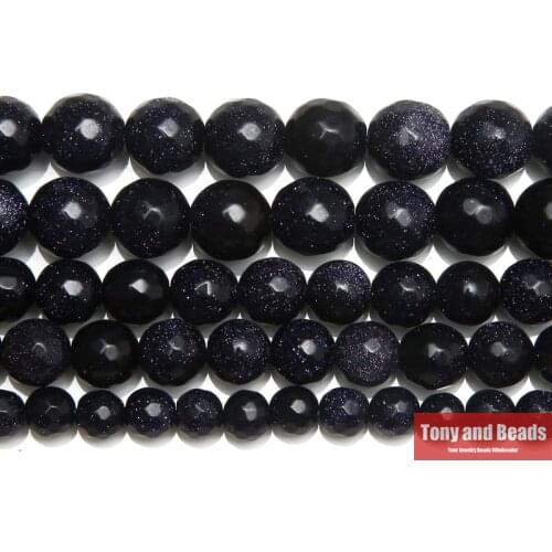 Natural Faceted Blue SandStone Round Loose Beads 15" Strand 4 6 8 10 12 MM Pick Size For Jewelry Making
