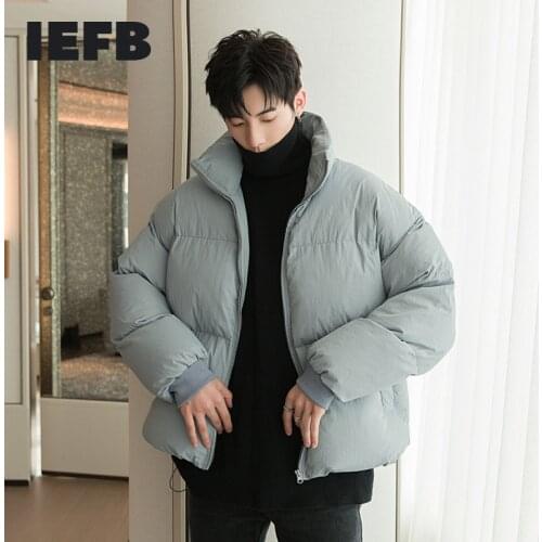 IEFB Mens Short Thick Cotton Padded Jacket Loose Casual Stand Collar Streetwear Fashion Winter Coat For Male Elastic Hem 9A478
