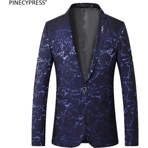 Easy Care Fashion Jacquard Slim Man Suit Jacket Quality Male Black Red Casual Spring Autumn One button Printed Men Blazer