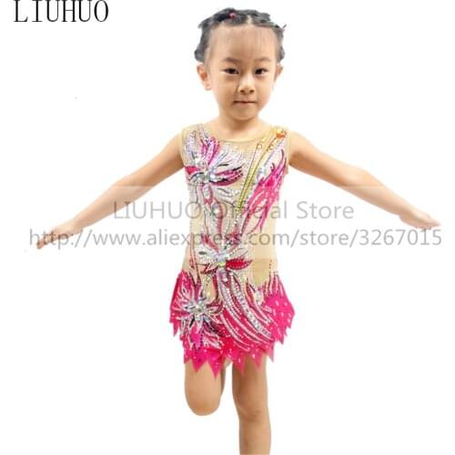 LIUHUO Womens Girls' Performance Rhythmic Gymnastics Competition Leotard Artistic Costume Ice Skating Dress Pink Customize Kid