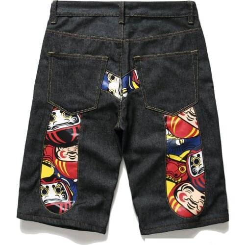 Man Boys Summer Jeans Knee Length Shorts Back Embroid Graphic Cool Chic Fashion Street Wear Breeches Dragon Print Bigger Size