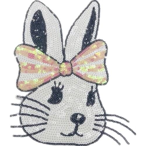 20pcs/Lot Embroidery Patches Letters Clothing Decoration Accessories Animal Bunny with Bow Diy Iron Heat Transfer Applique
