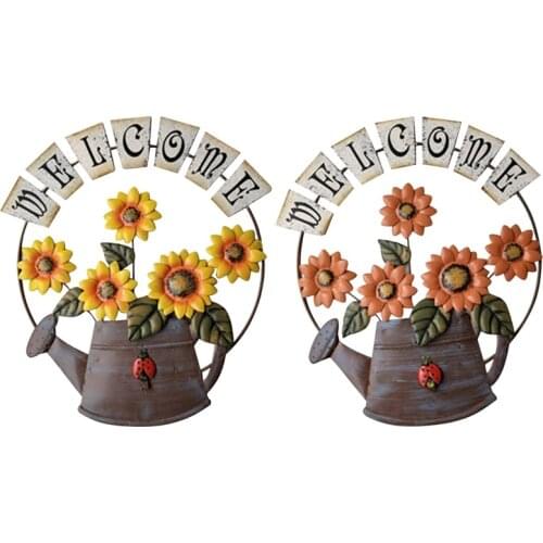 Garden Wall Art Decor Sunflower Iron Hanging Ornament Welcome Letter Living Room Wall Decor Pendant