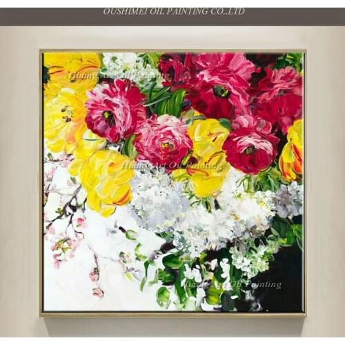 New Hand-Painted Knife Flower Oil Painting on Canvas Modern Abstract Red Rose Acrylic Paintings Home Wall Decor Pictures