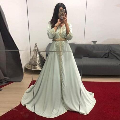 New Arrival Arabic Celebrity Evening Dresses Long Sleeves Moroccan Kaftan Red Carpet Gowns Dubai Women Floor Length Party Gown