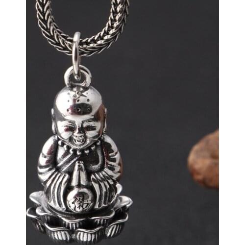 Wholesale S925 Sterling Silver Men And Women Open Box Pendant Retro Thai Silver Donkey Kong Lotus Seat Smile Buddha Pendant