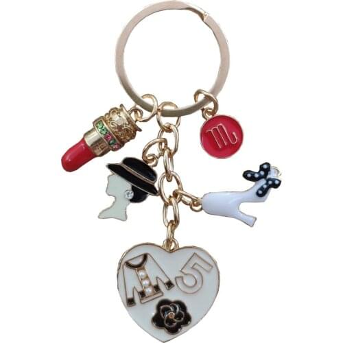 Luxury Enamel KC Gold Plated 12 Signs Constellations Zodiac Keychain Key Ring Women Lady Female Heart Lipstick Style Gift