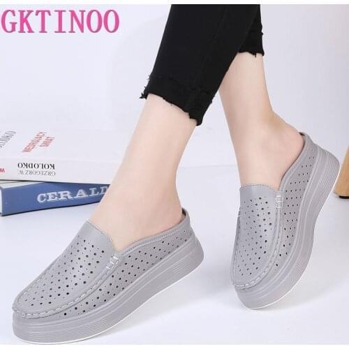 GKTINOO Summer Woman Shoes Platform Slippers Wedge Leather Women High Heel Slippers For Women Casual Sandals Female Shoes