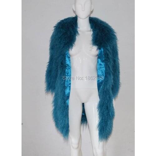 SJ069-01 Spain Popular Winter Clothing Women Real Sheep Wool Coat Shawl Collar 80CM Whole Skin Warm Coats XXXXL Overcoats Fur