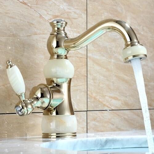 Basin hot and cold water faucet with jade brass bathroom cabinet single tap