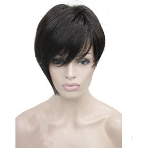 StrongBeauty Womens Wigs Asymmetric Inclined Bangs Short Straight Bob Natural Synthetic Full Wig 6 Color