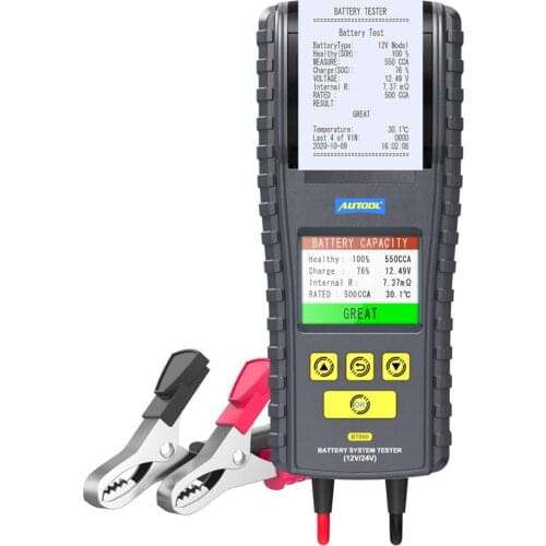AUTOOL BT860 12-24V Car Truck Battery Tester Cranking Charging Analyzer with Printer Real Time Data Storage 3.2inch Color Screen