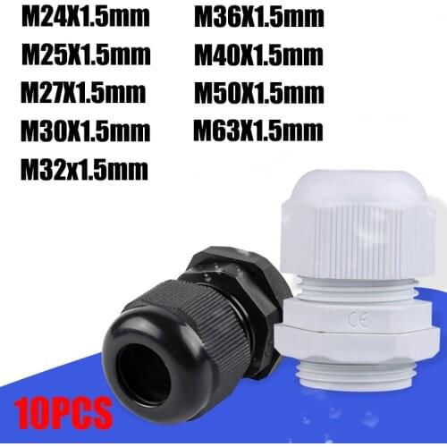 10pcs BLack Color Water-proof Nylon Plastic Cable Gland Connector for 3-21mm Cable Wire M12x1.5 M16/18/20/25/32/36/40x1.5