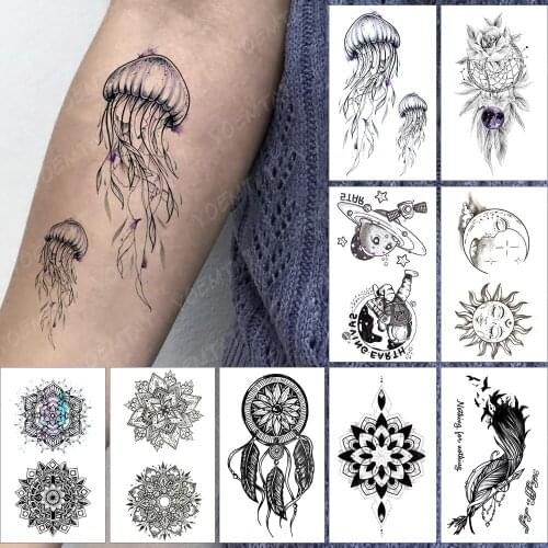 Waterproof Temporary Tattoo Sticker Sea Jellyfish Flash Tatoo Sun Moon Universe Arm Wrist Fake Tatto For Body Art Women Men