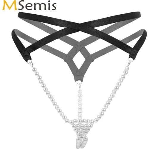 Womens Ladies Erotic Micro Panties Open Crotch T-Back G-string Thong Underwear Sissy Porno Pearls Beading Massage Bikini Briefs
