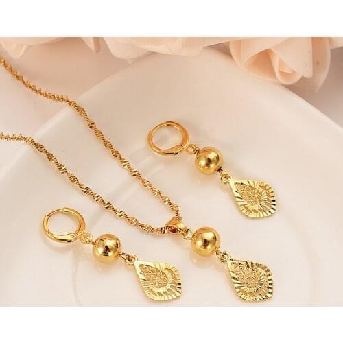 Gold African Beads Jewelry Sets Fashion Dubai wedding bridal Drop pendant Dangle Earrings bridal Wholesale party girl gifts