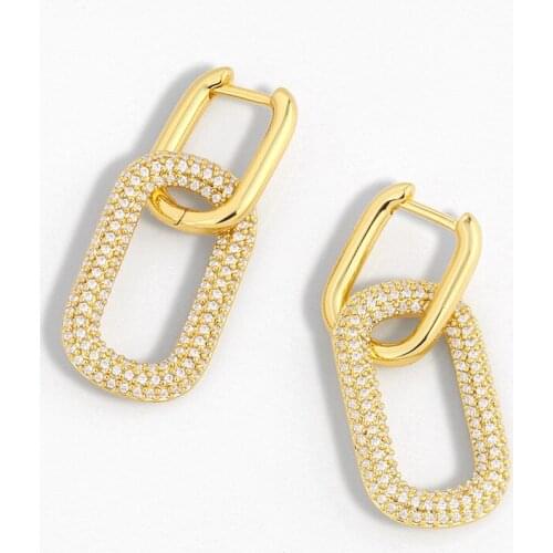 CZ Pave Gold Drop Earring Women vintage Crystal Geometric Square Shiny Huggie Earrings Zirconia Statement Jewelry Gift wholesale