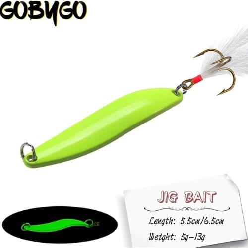 1PCS 5g/7g/10g/13g Luminous Sequins Fishing Lure Night Fishing Spoon Baits With With Feathers Hooks Winter Ice Fishing Baits