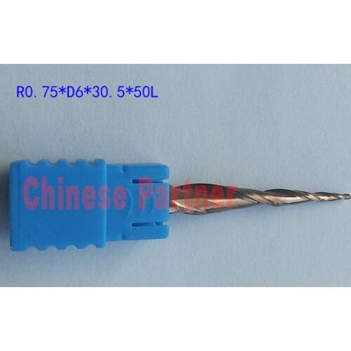 1pc R0.75*D6*30.5*50L*2F HRC55 Golden Tungsten solid carbide Tapered Ball Nose End Mill cone milling cutter wood tool