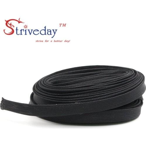 1 Meters High quality Black 14mm Braid PET Expandable Sleeving High Density Sheathing Plaited Cable Sleeves DIY