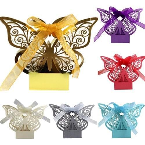 10/50/100pcs Two Butterfly Candy Box Baby Shower Decoration Laser Cut Thick Paperboard Treat Wedding Royal Prince Bitrhday Gifts