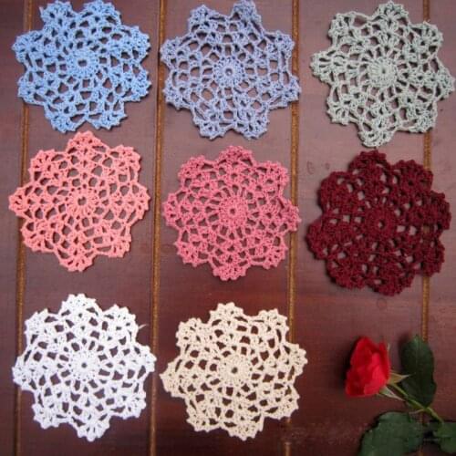 10PCS/LOT Round doily cotton hand made Crochet cup mat, 9 colors 10CMX10CM Round Coaster Place Mat