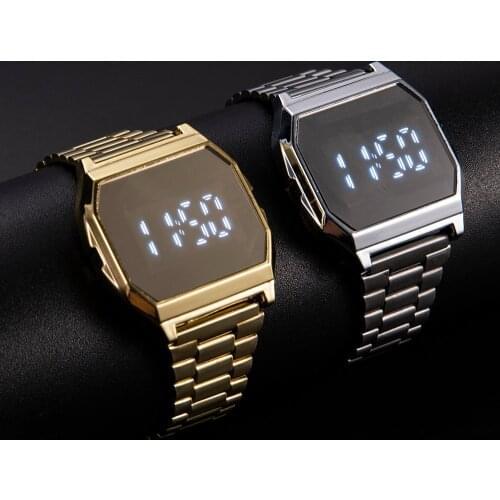 2021 Fashion Simple Stainless Steel Mens Watches Casual Folding Buckle LED Digital Clock Waterproof Male Wristwatch Мужские часы