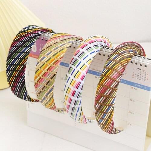 2021 Retro Fashion Straw Thickened Sponge Hairband Colorful Headband Headwear Handmade Hair Hoop Hairband Hair Accessories