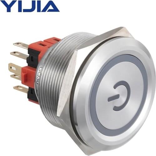 30mm Momentary Self-Reset Push Button Switch 12V Power Symbol LED 1NO1NC SPDT ON/Off GQ30BF-11EP/S