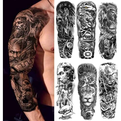 3D Full Sleeve Temporary Tattoos Sleeve For Men Women Flower Fake Lion Tattoo Sticker Triangle Black Eye Large Tatoos Waterproof