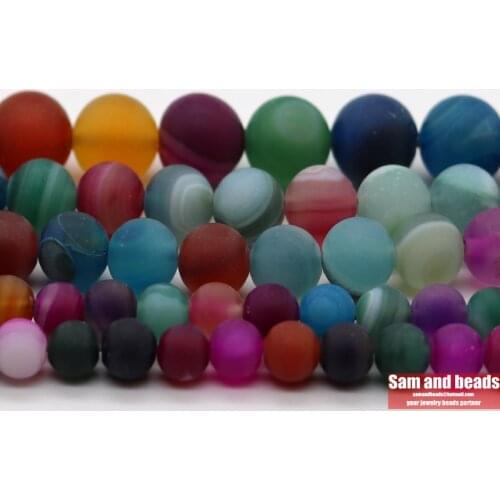 Factory Price Natural Stone Dull Polish Matte mixed Colorful Stripe Agates Round Loose Beads For Bracelet Necklace Making DMS21