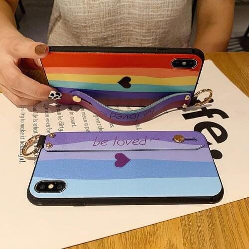 Sumkeymi Rainbow Heart TPU Cover Phone Holder Case For iphone 11 Case For iphone 12 7 8 Plus mini Pro Max X XS XR Hand Band Case