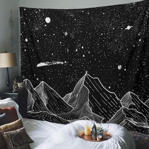Sun Moon Black Tapestry Wall Hanging Ancient Mountain Wall Tapestry Witchcraft Hippie Tapestry Wall Carpets Psychedelic Tapestry