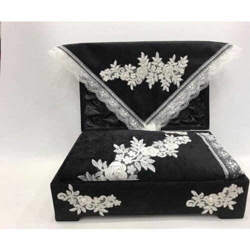 French Filet Lace Coffer Prayer Rug Set Velvet Bundle Set Black