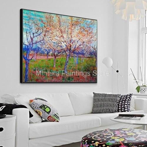 Orchard with Blossoming Apricot Trees of vincent van gogh hand made reproduction oil painting on canvas for home decoration